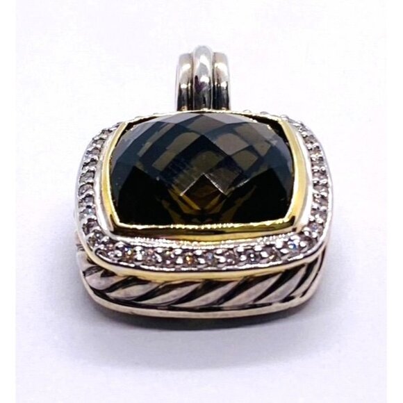 David Yurman 18K Yellow Gold and 925 Silver Diamond Topaz Albion Pendant 1.2"